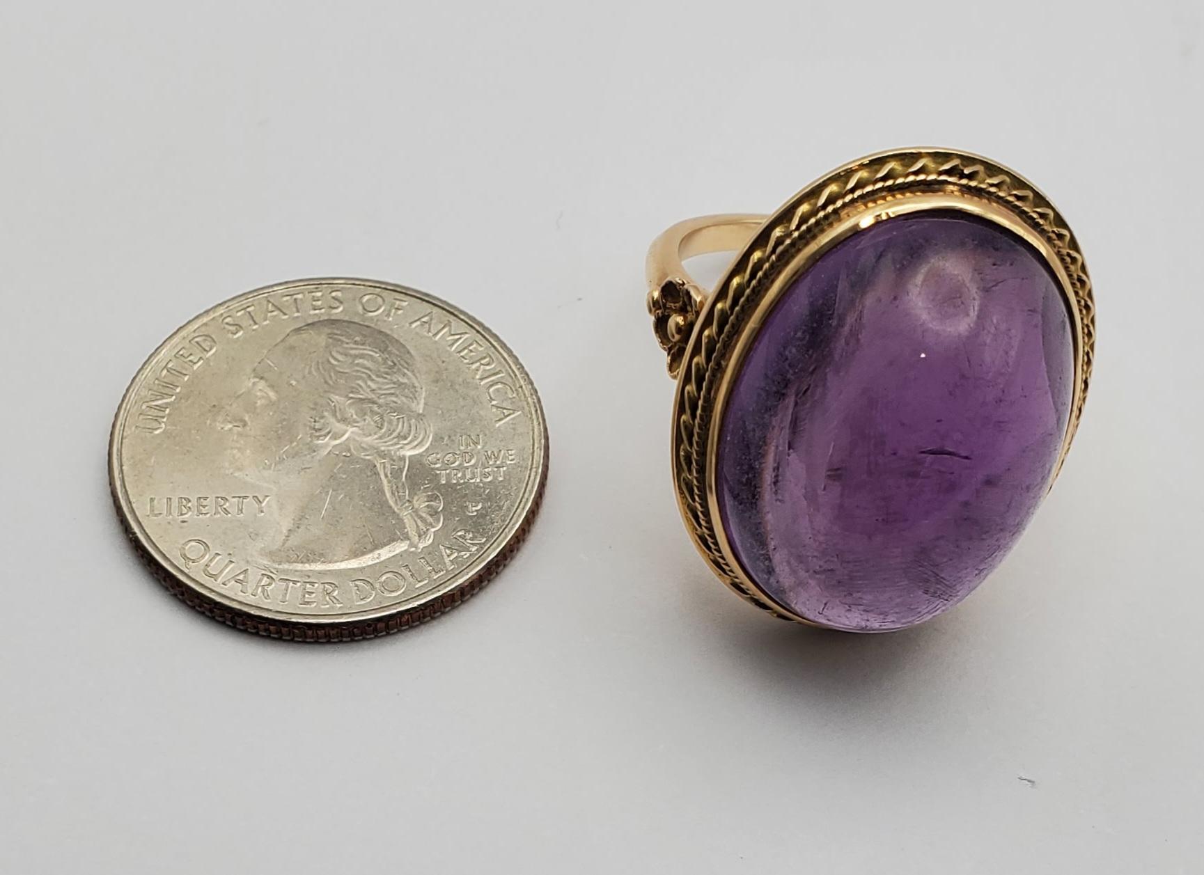 14Y Gorgeous 28.57ct Amethyst Cabochon Vintage Ring For Sale 2