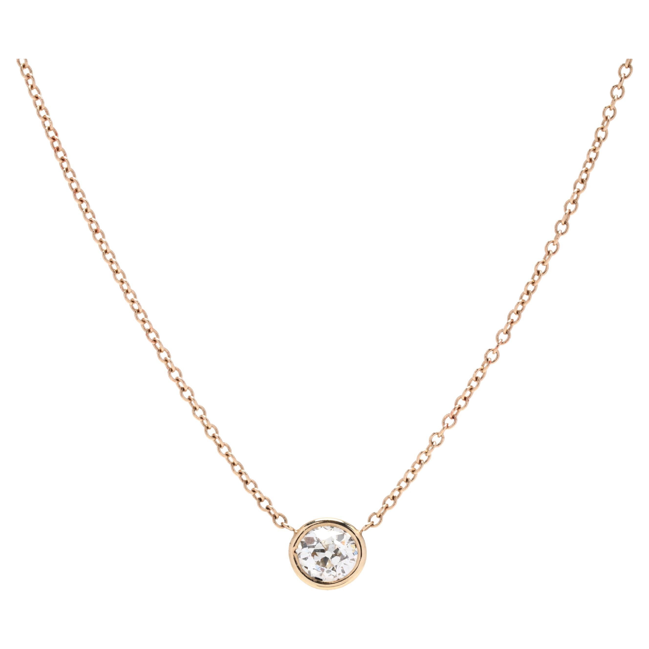14Y OEC Diamond Bezel Necklace For Sale