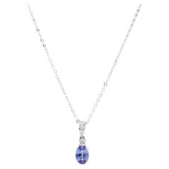 14Y Oval Blue Stone & Diamond Pendant Necklace