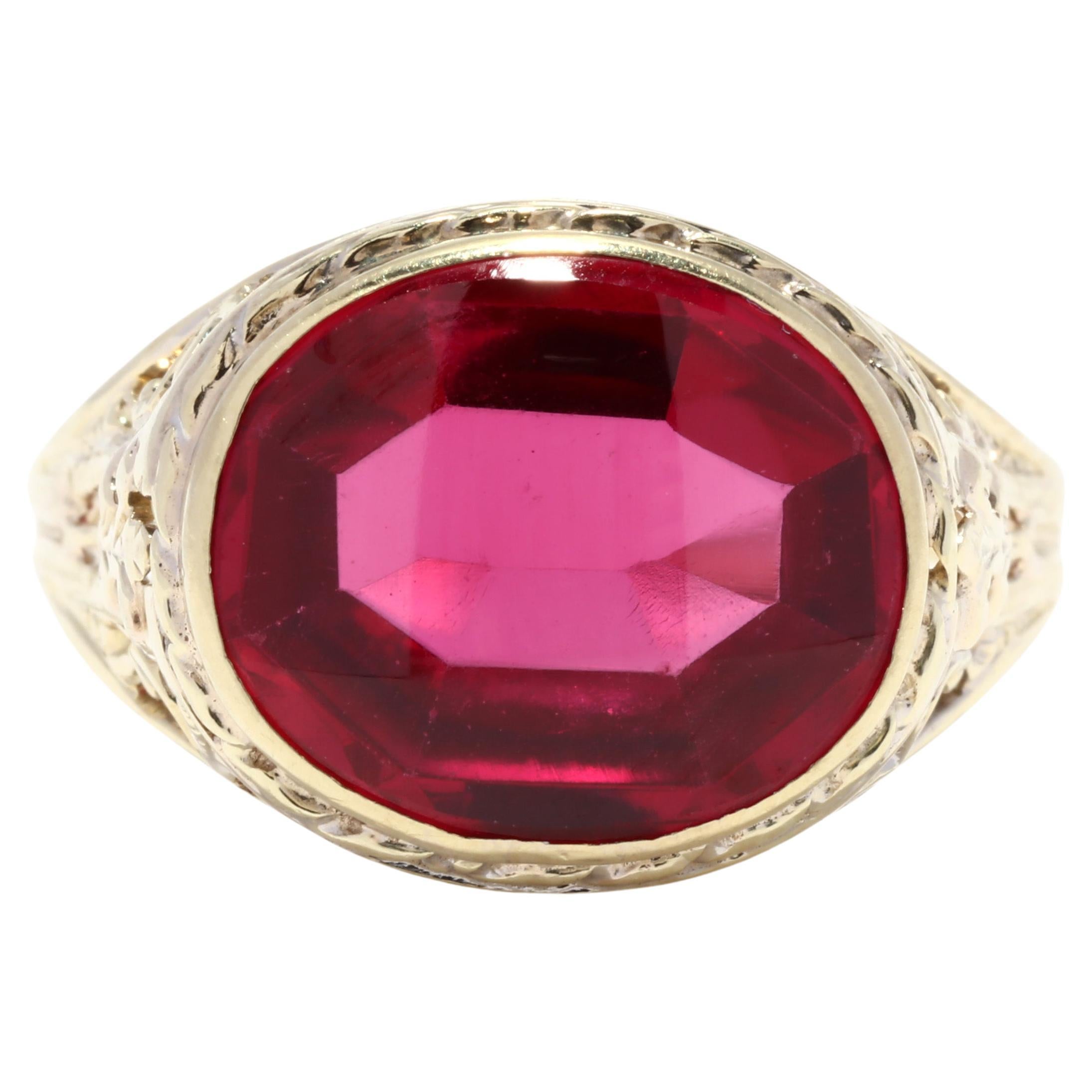 Solid Gold Art Deco Synthetic Ruby Ring Hand Constructed at 1stDibs