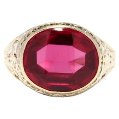 14Y Oval Red Stone Filigree Ring, Synthetic Ruby