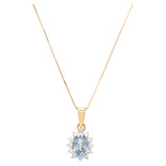 14Y Sapphire & Diamond Halo Pendant Necklace