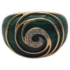 14Y Spectacular Malachite and Diamond Swirl Ring