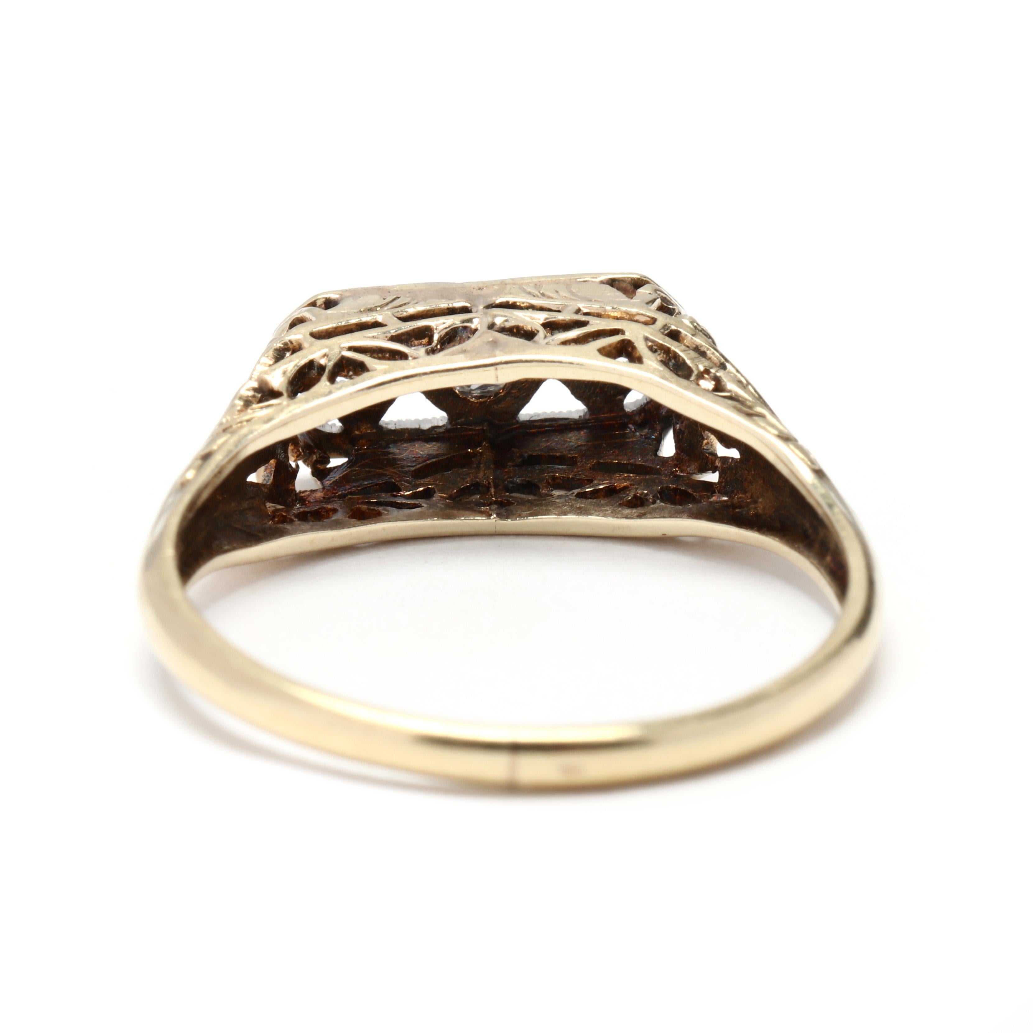 Old European Cut 14YW Diamond Edwardian Filigree Ring
