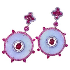 $15, 000 Rare 18KT Gold Glittering Lavender Jade Pink Sapphire Spinel Earrings