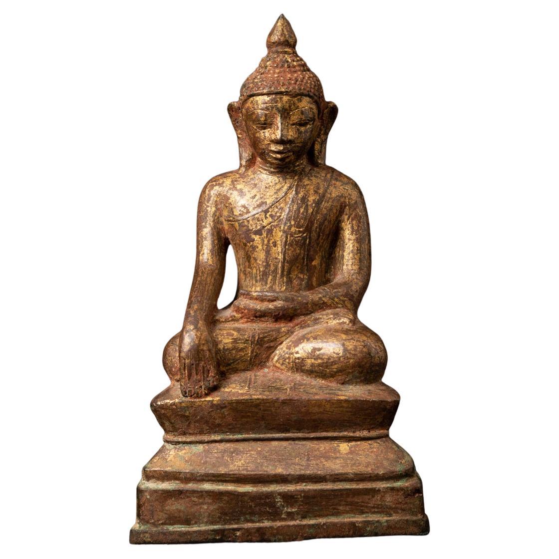 Antike burmesische Buddha-Statue aus Bronze aus dem 15.-16. Jahrhundert in Bhumisparsha Mudra