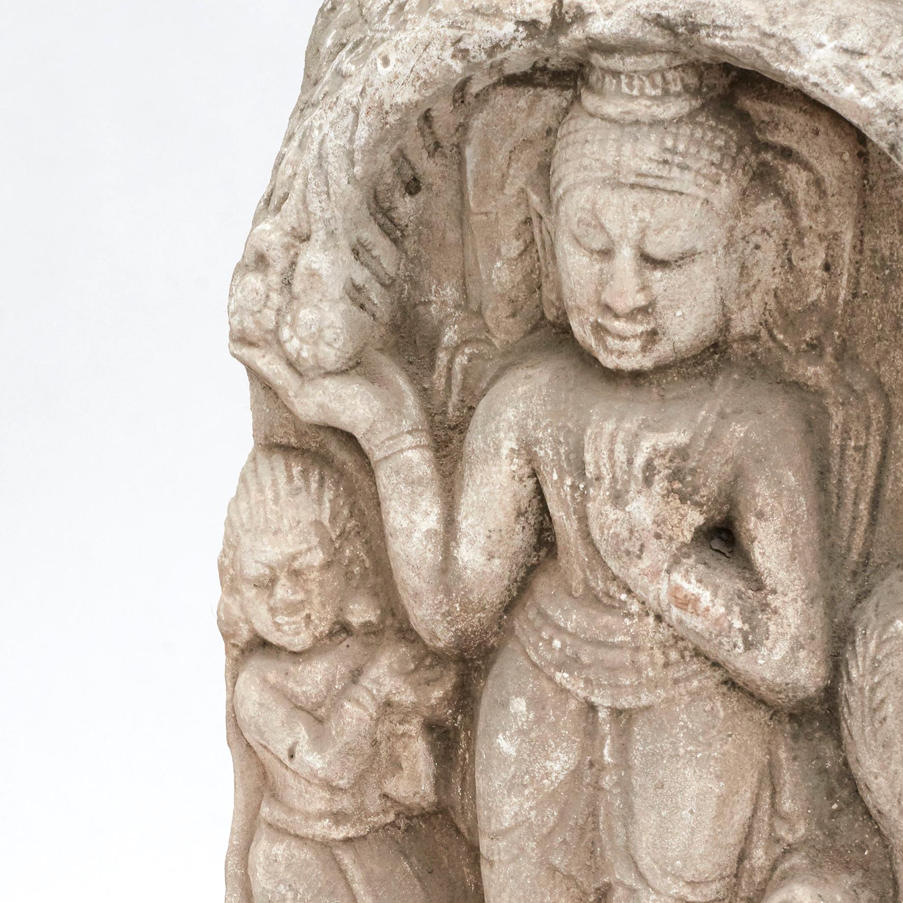 Burmese 15-16th Century Sandstone Standing Buddha Sculpture For Sale