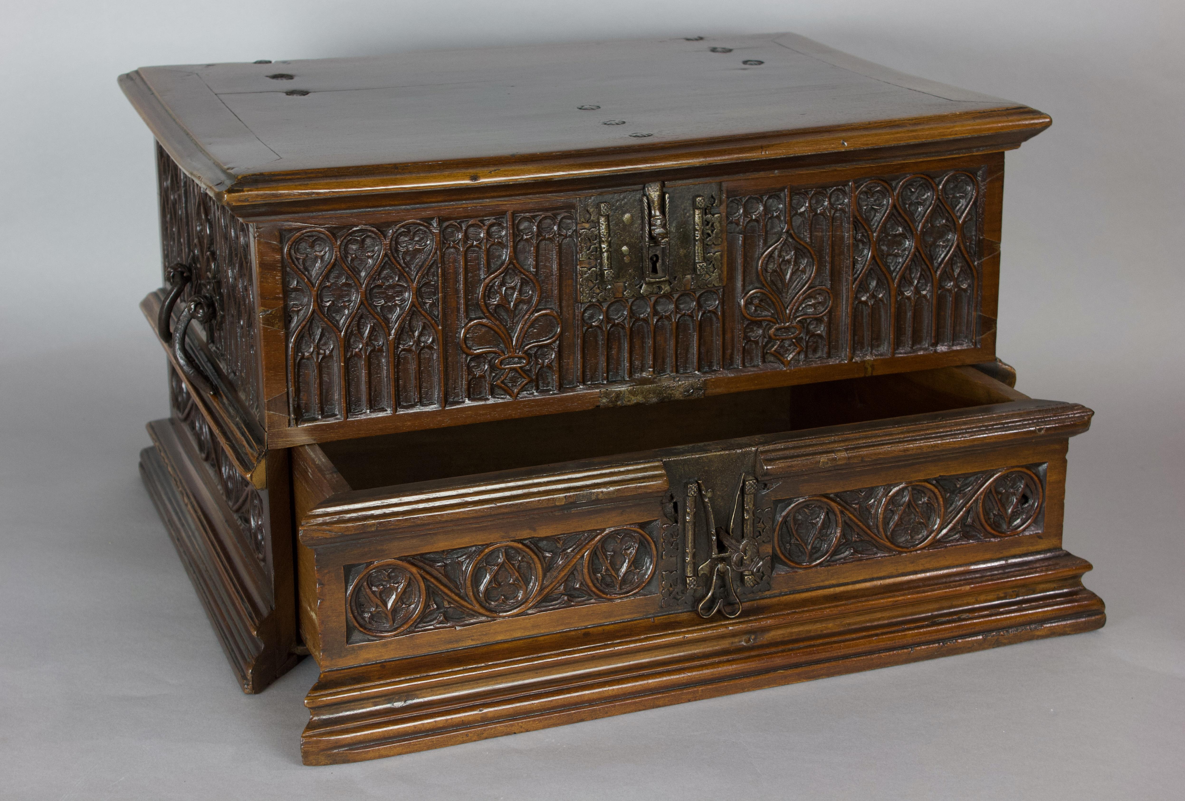 18th Century and Earlier 15/16th Century Spanish Walnut Casket, Circa 1500 For Sale
