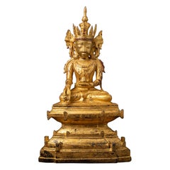 XVe-XVIe siècles : statue antique en bronze d'un Bouddha d'Arakan, originaire de Birmanie, d'une grande rareté