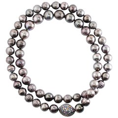 15 - 17.5mm Tahitian Pearl Multi Colored Sapphire Long Necklace