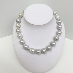 South Sea White Drop/Baroque Pearl Necklace with Gold Clasp