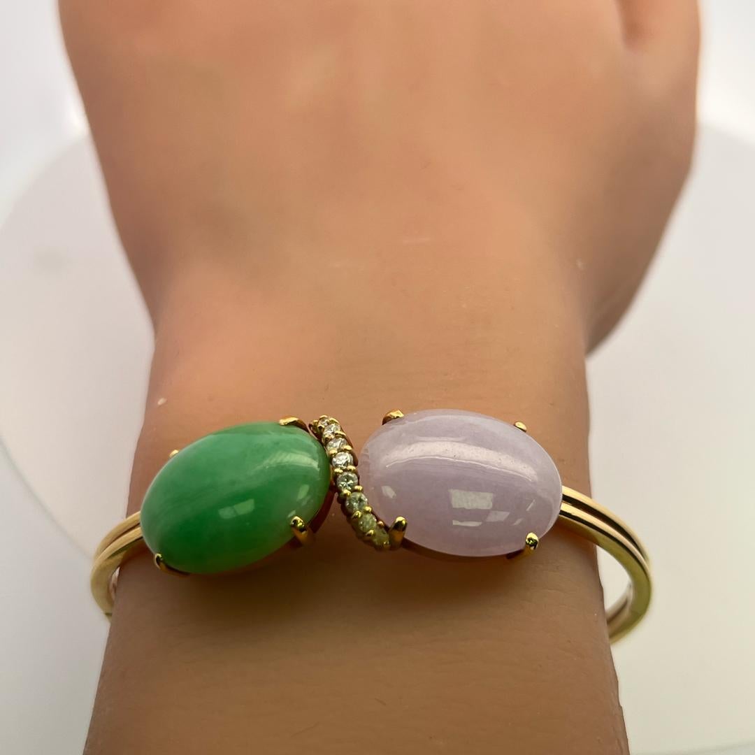 Pulsera brazalete ovalada de jade de 15-18 mm 0,26 ct J SI Diamantes en oro amarillo de 18 quilates en venta 6