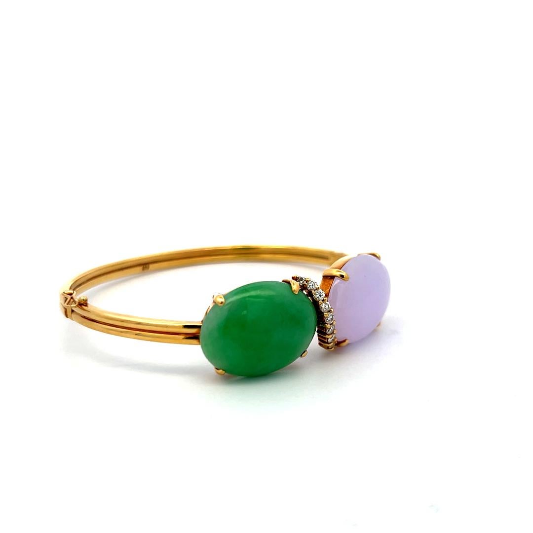 Pulsera brazalete ovalada de jade de 15-18 mm 0,26 ct J SI Diamantes en oro amarillo de 18 quilates en venta 3