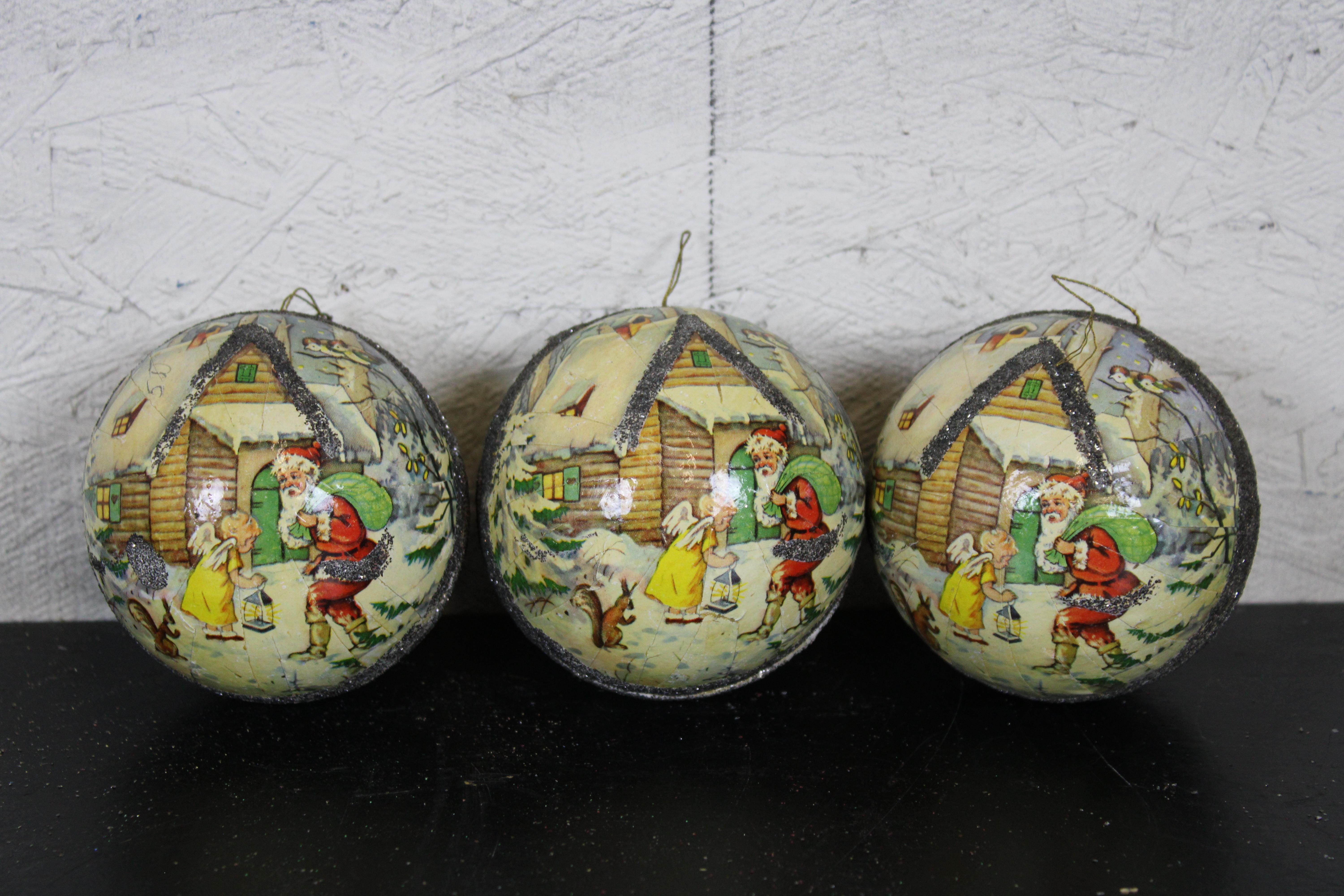 15 1950s German Paper Mache Christmas Tree Candy Container Ball Ornaments 4