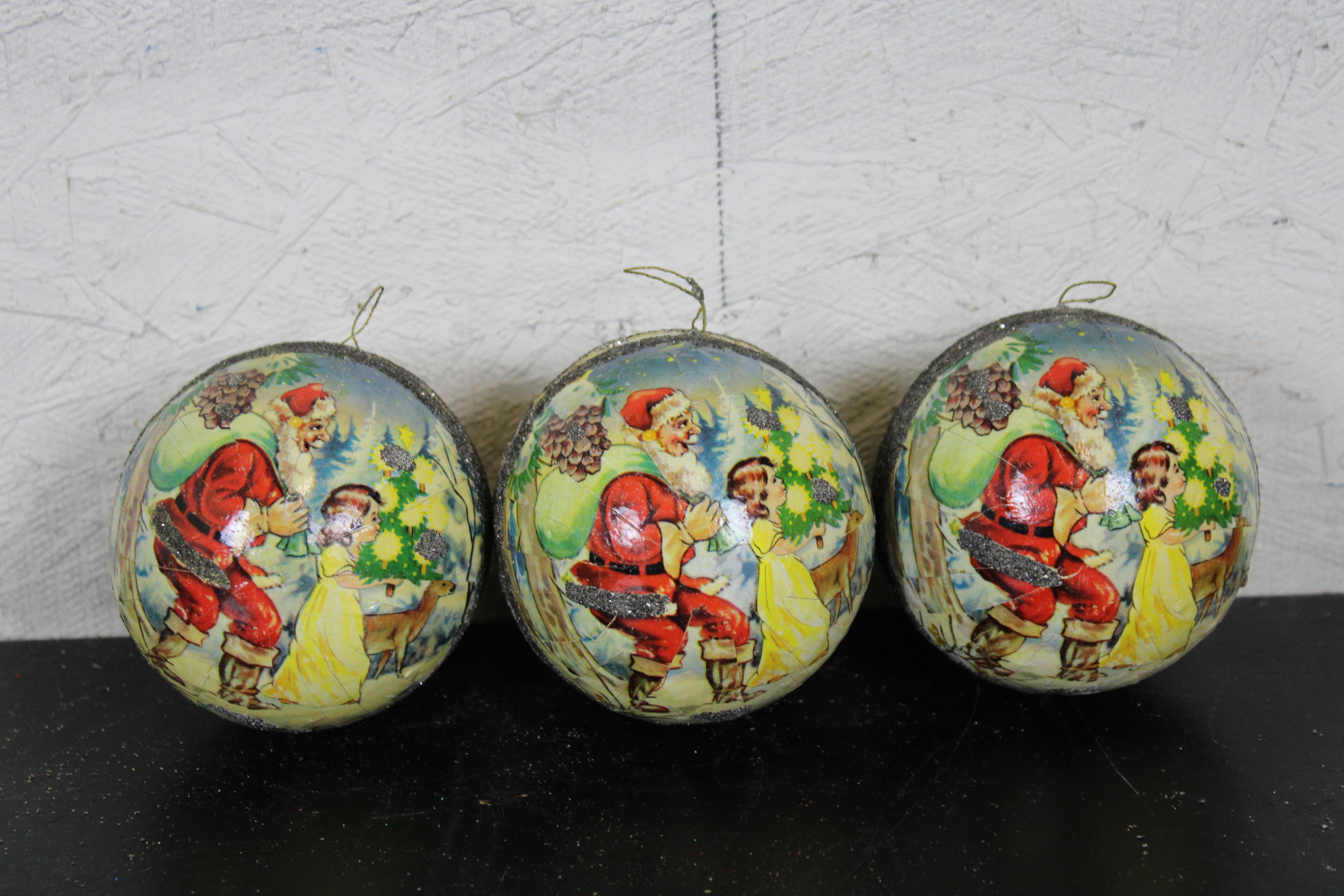 15 1950s German Paper Mache Christmas Tree Candy Container Ball Ornaments 5