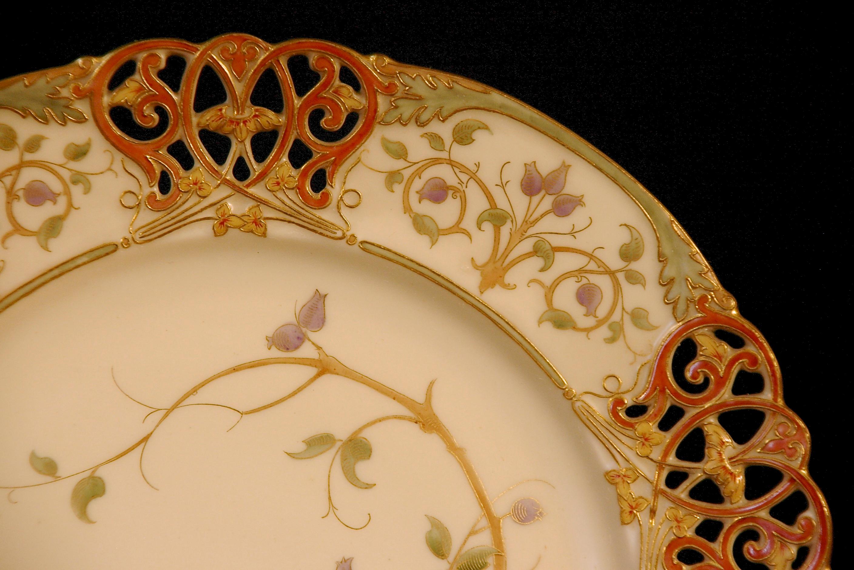 Victorian 15 19th Century Royal Worcester Reticulated Botanical Plates For Sale