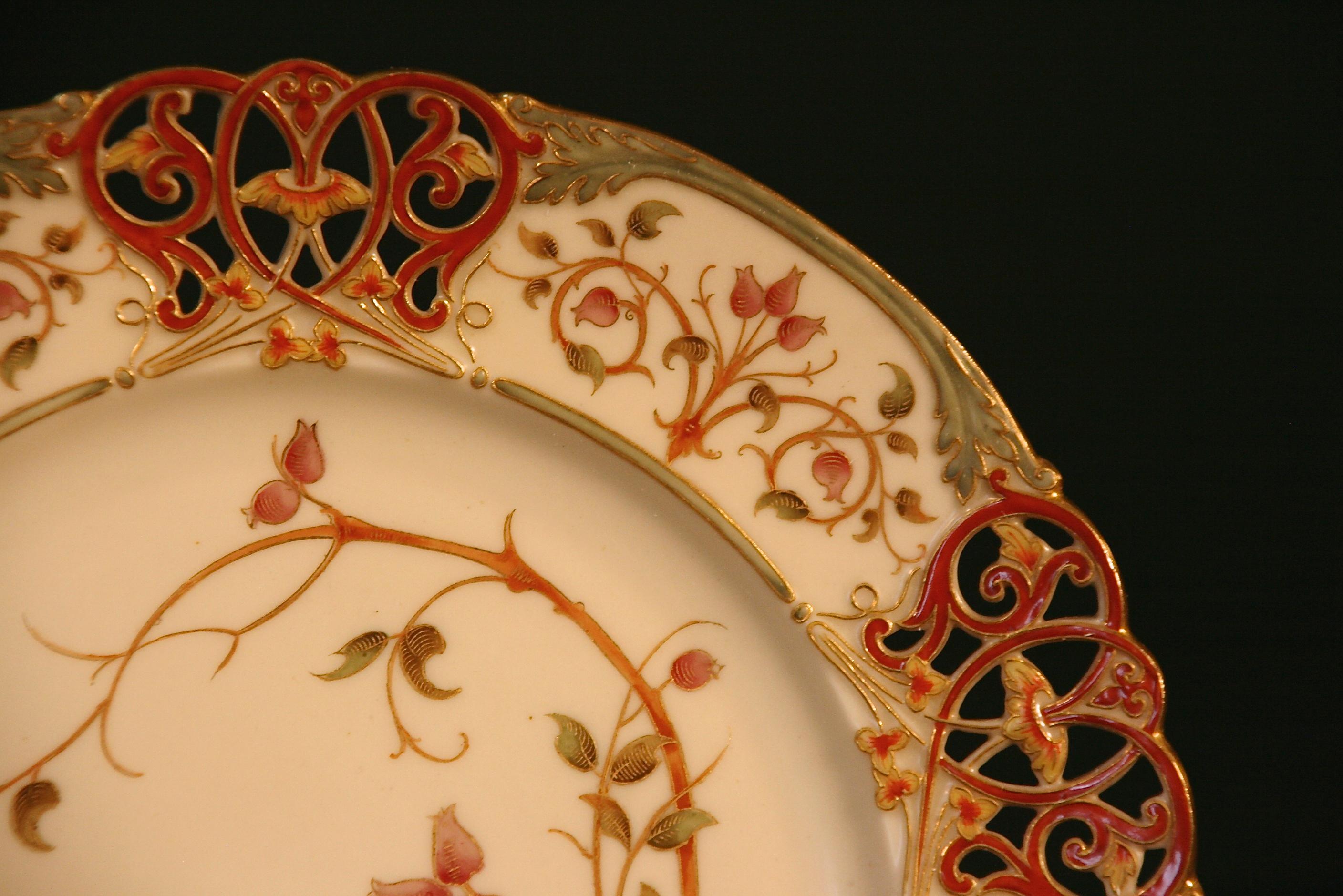 Late 19th Century 15 19th Century Royal Worcester Reticulated Botanical Plates For Sale