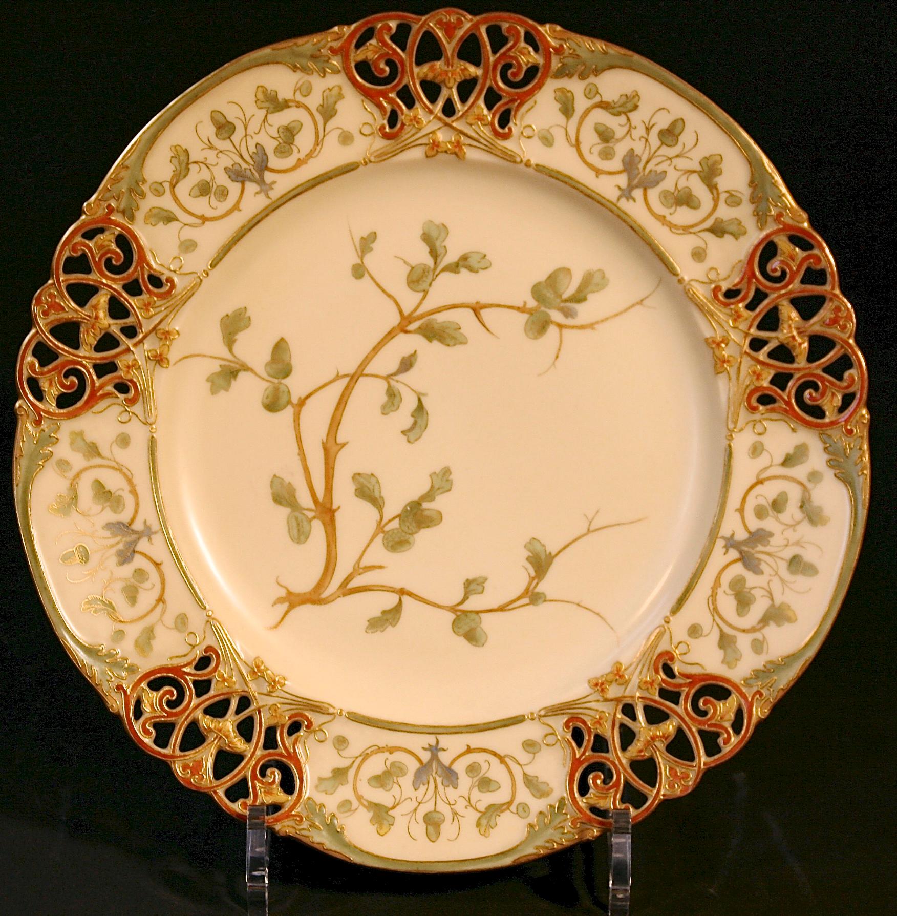 Porcelain 15 19th Century Royal Worcester Reticulated Botanical Plates For Sale