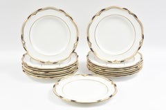 15 Antique Cobalt and Gold Dinner Plates, Spode, England Scalloped Shape Edge