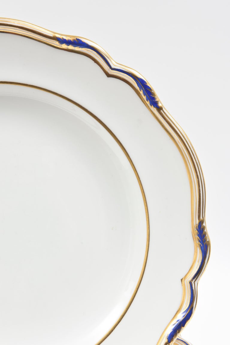 15 Antique Cobalt and Gold Dinner Plates, Spode, England Scalloped