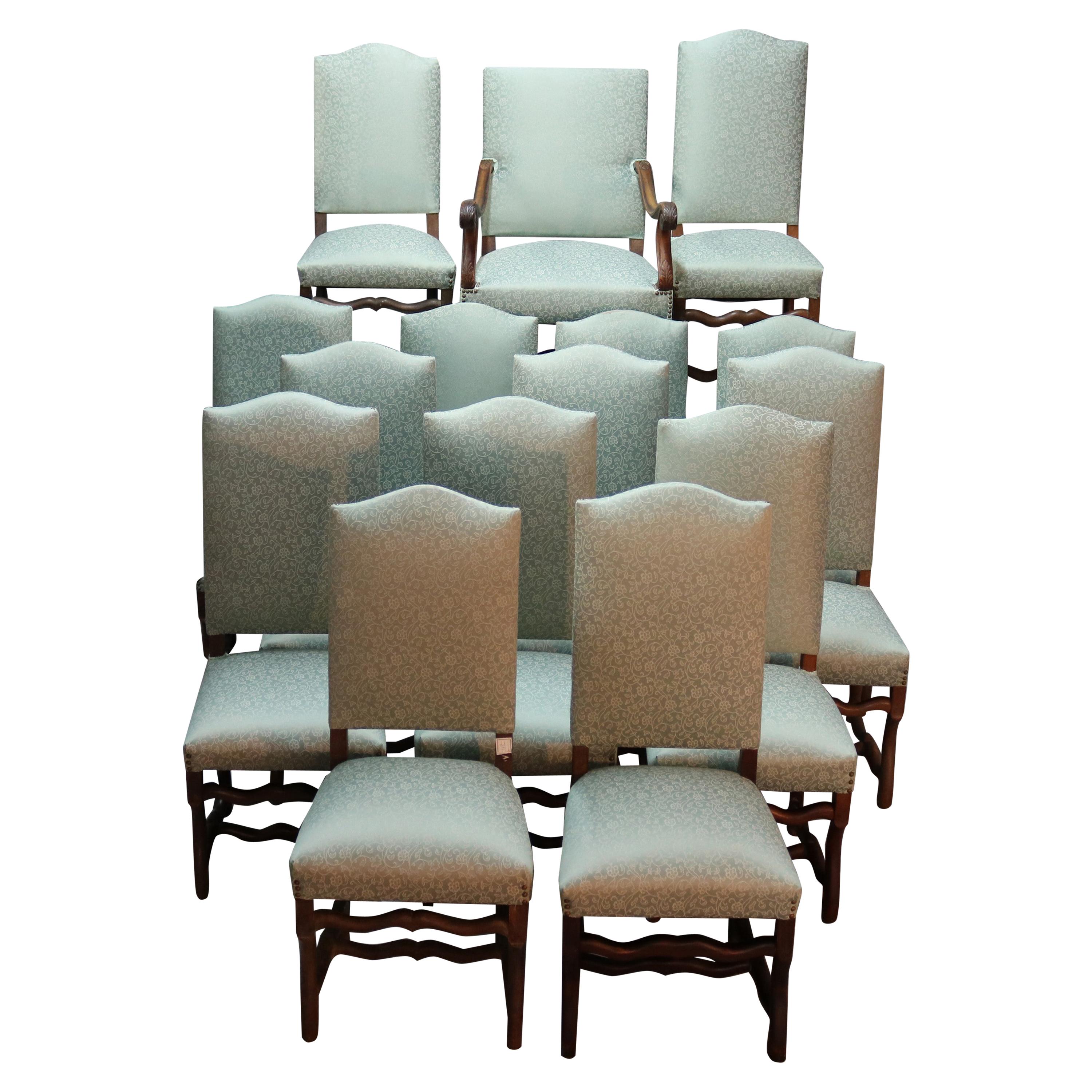 15 Antique French Renaissance Tall Back Upholstered Dining Chairs, 19th Century