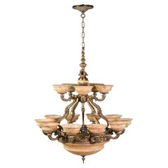 15 Arm Alabaster & Bronze Chandelier