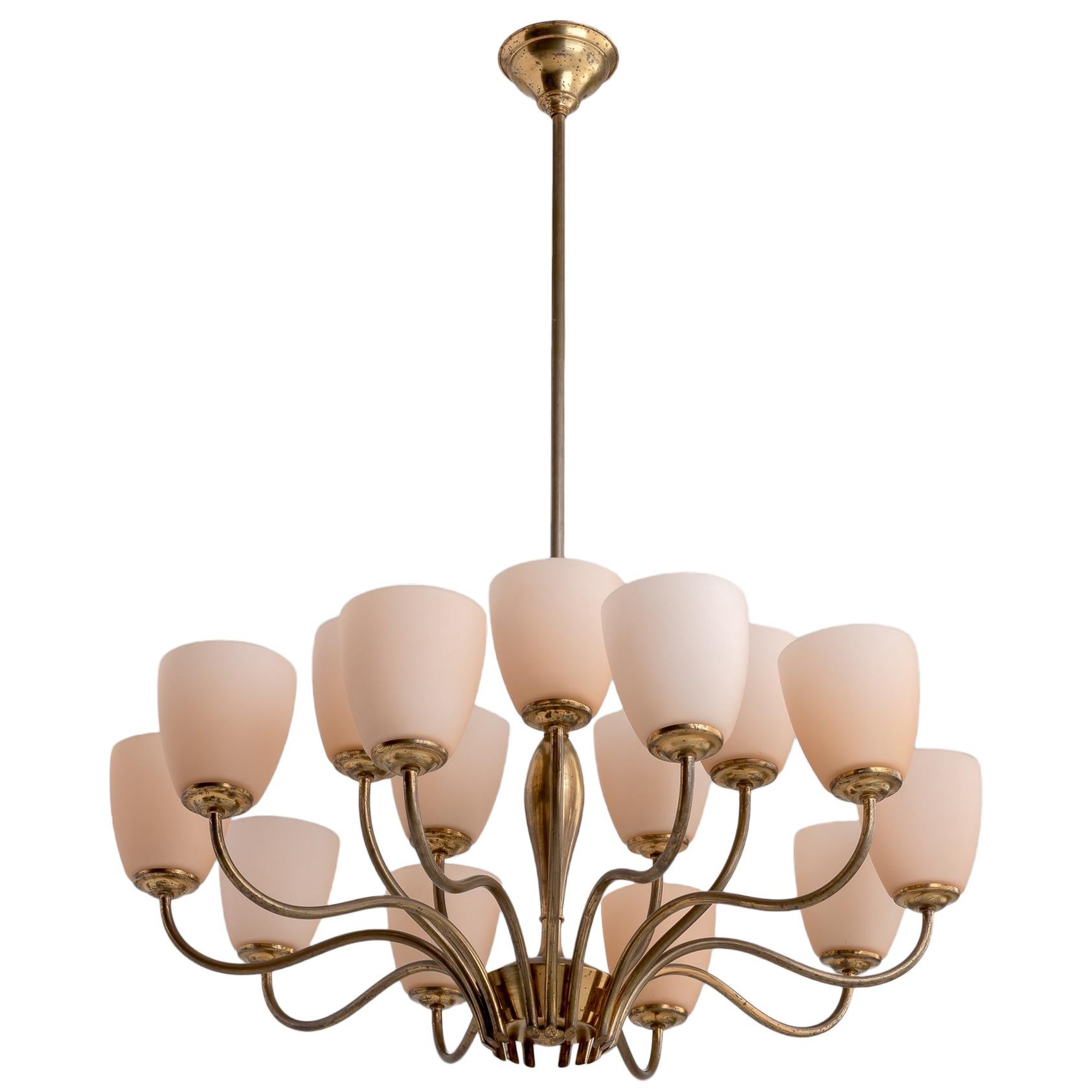 15-Arm Brass Chandelier, Italy, circa 1950