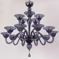 Lampadario a 15 bracci in vetro di Murano blu ardesia Artistics Simplicissimus di Multiforme