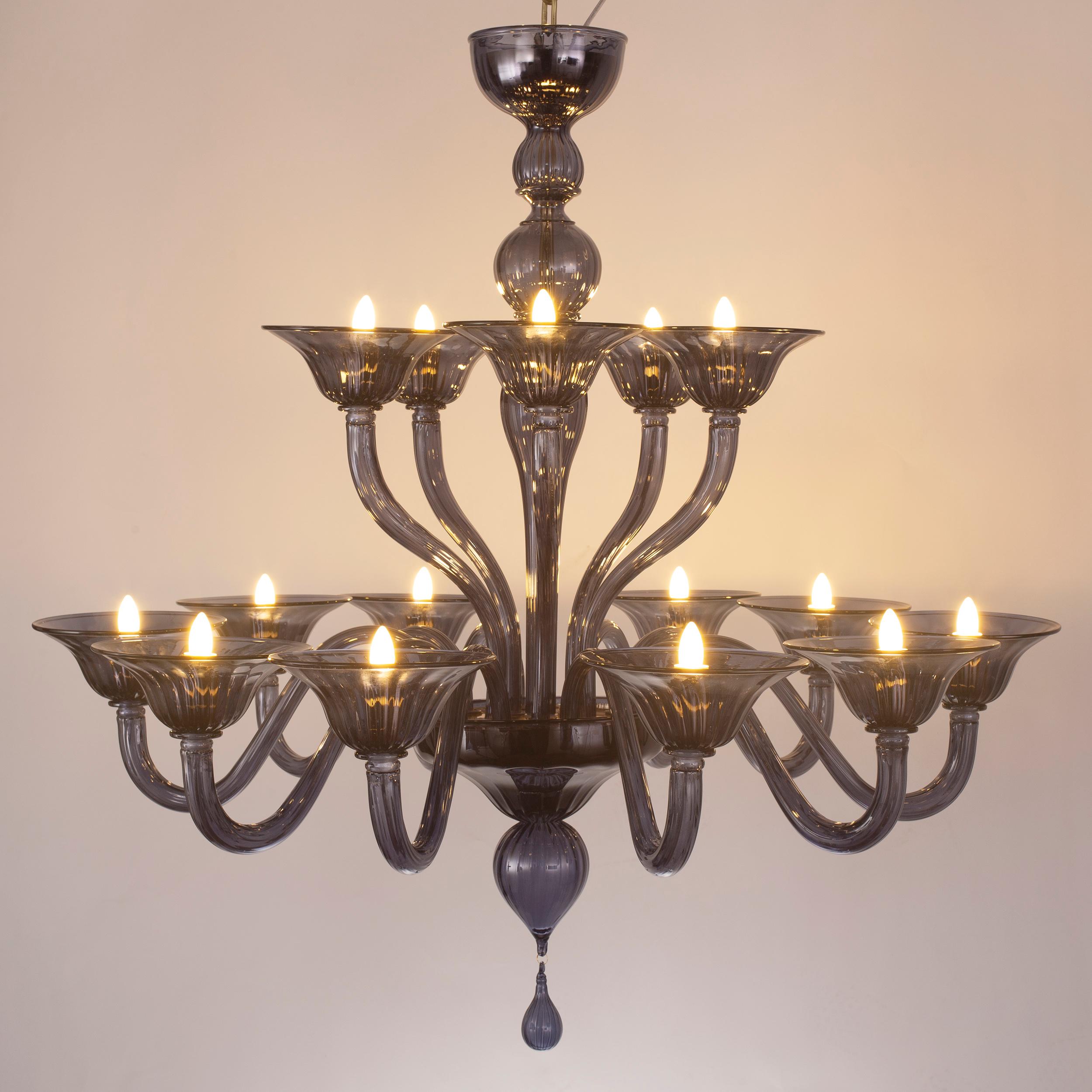 Italian 15 Arms Chandelier Slate Blue Artistic Murano Glass Simplicissimus by Multiforme For Sale