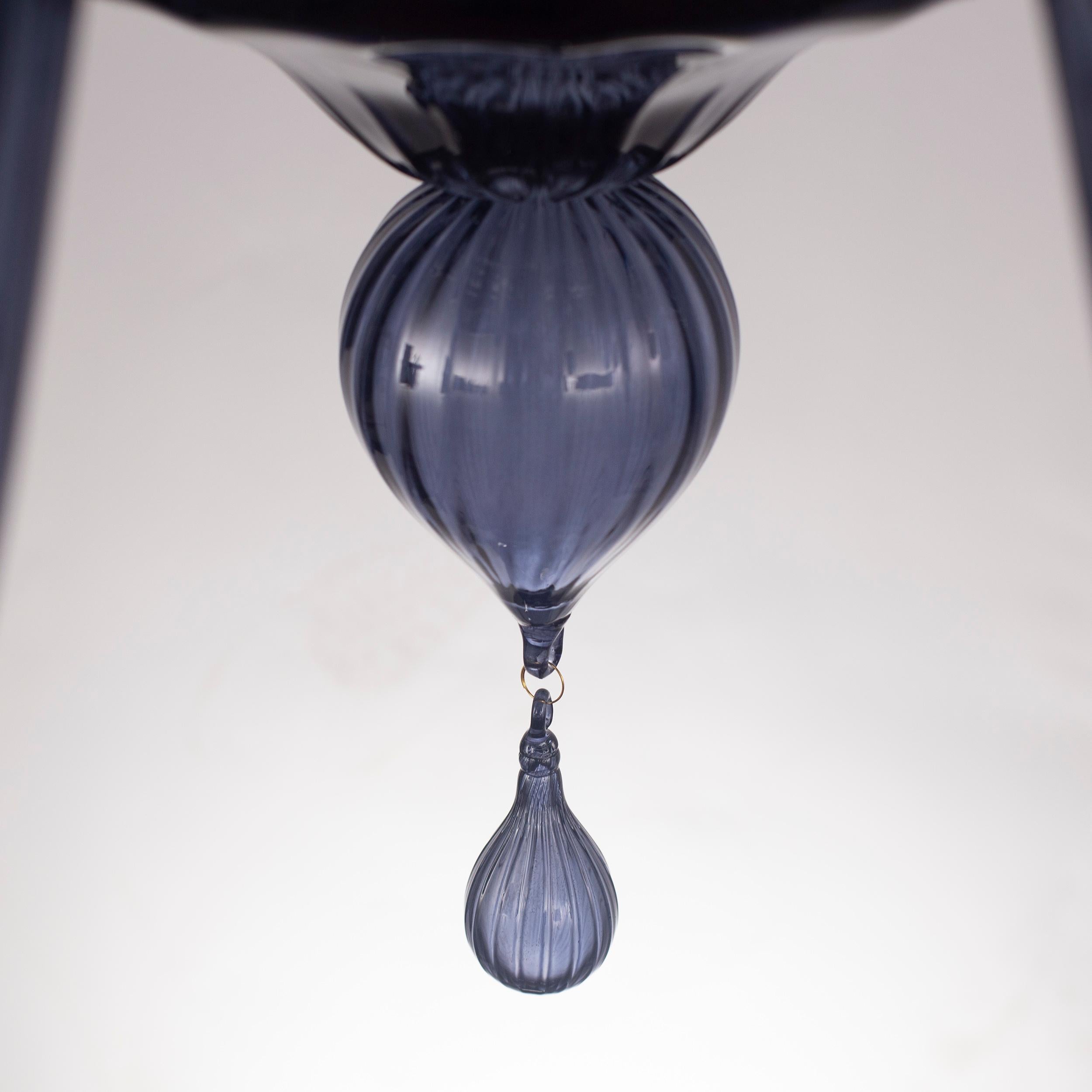 Contemporary 15 Arms Chandelier Slate Blue Artistic Murano Glass Simplicissimus by Multiforme For Sale