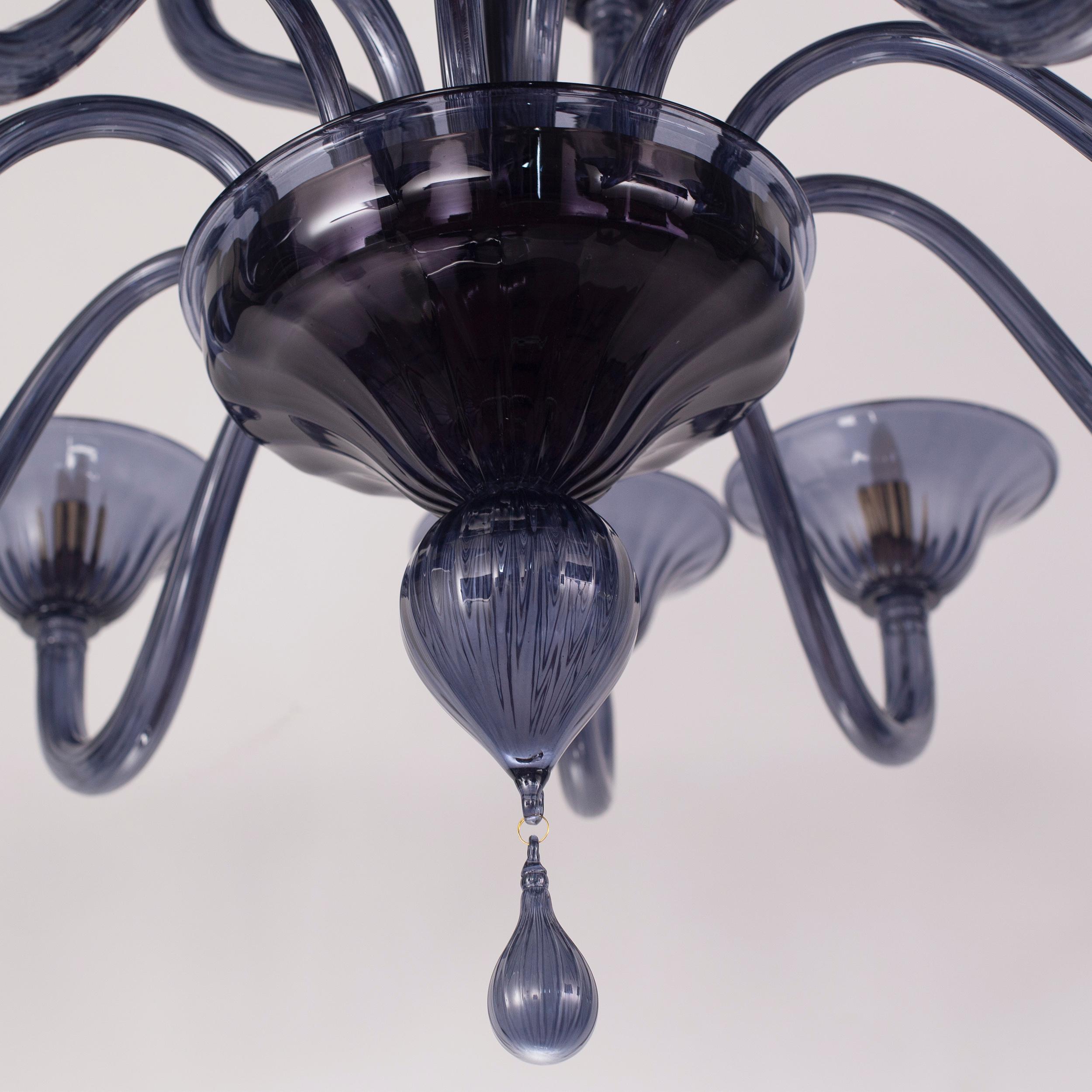Blown Glass 15 Arms Chandelier Slate Blue Artistic Murano Glass Simplicissimus by Multiforme For Sale