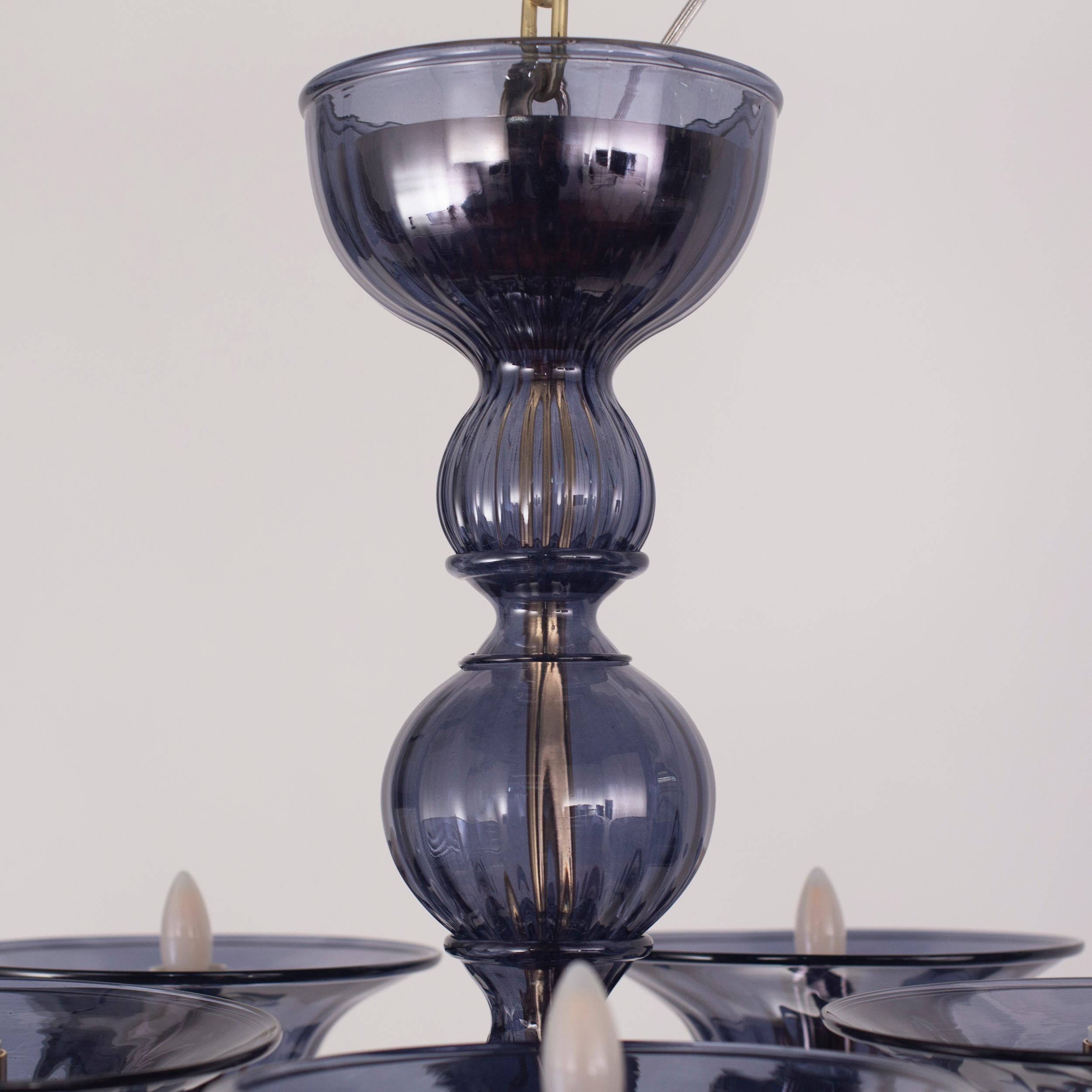 15 Arms Chandelier Slate Blue Artistic Murano Glass Simplicissimus by Multiforme For Sale 2