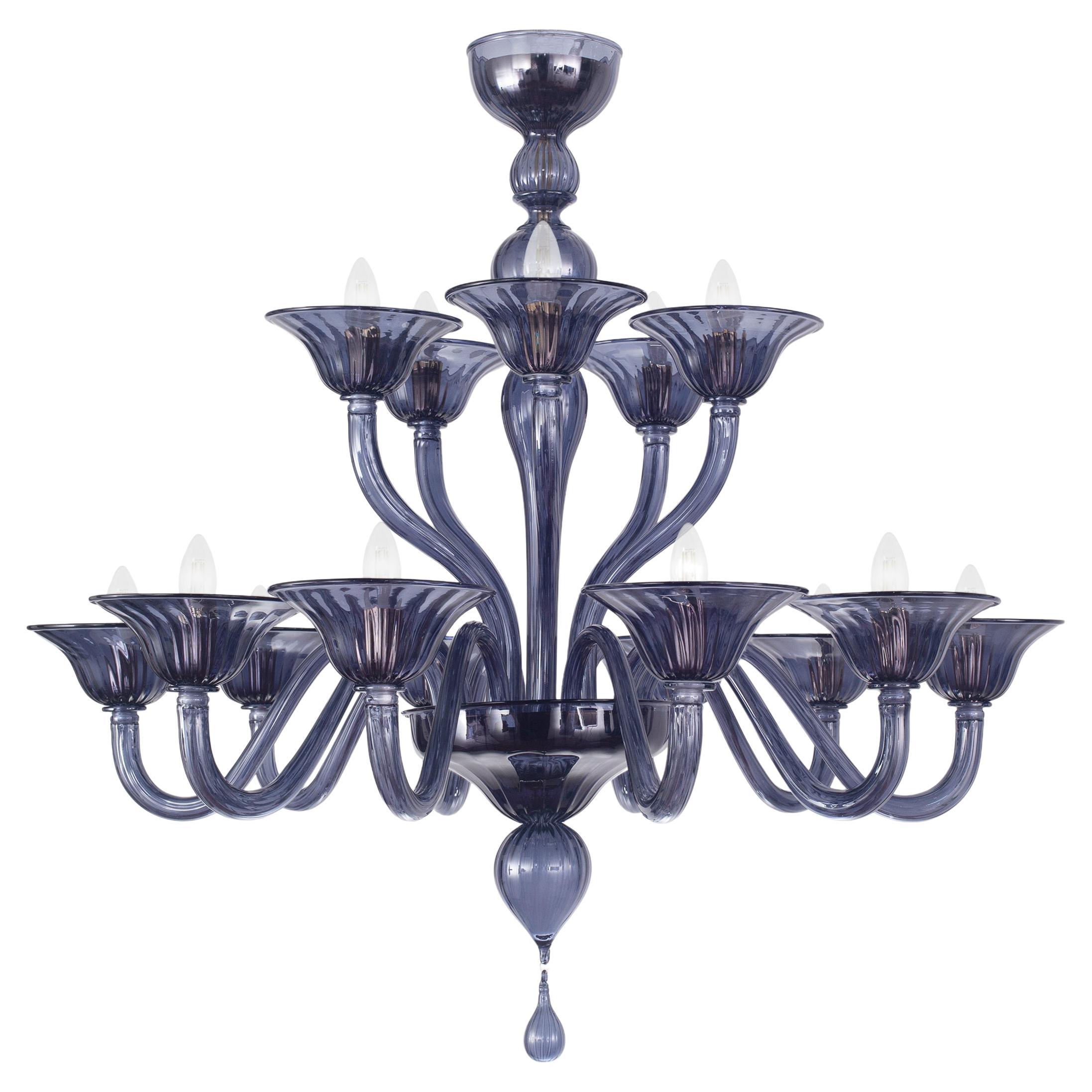 15 Arms Chandelier Slate Blue Artistic Murano Glass Simplicissimus by Multiforme For Sale