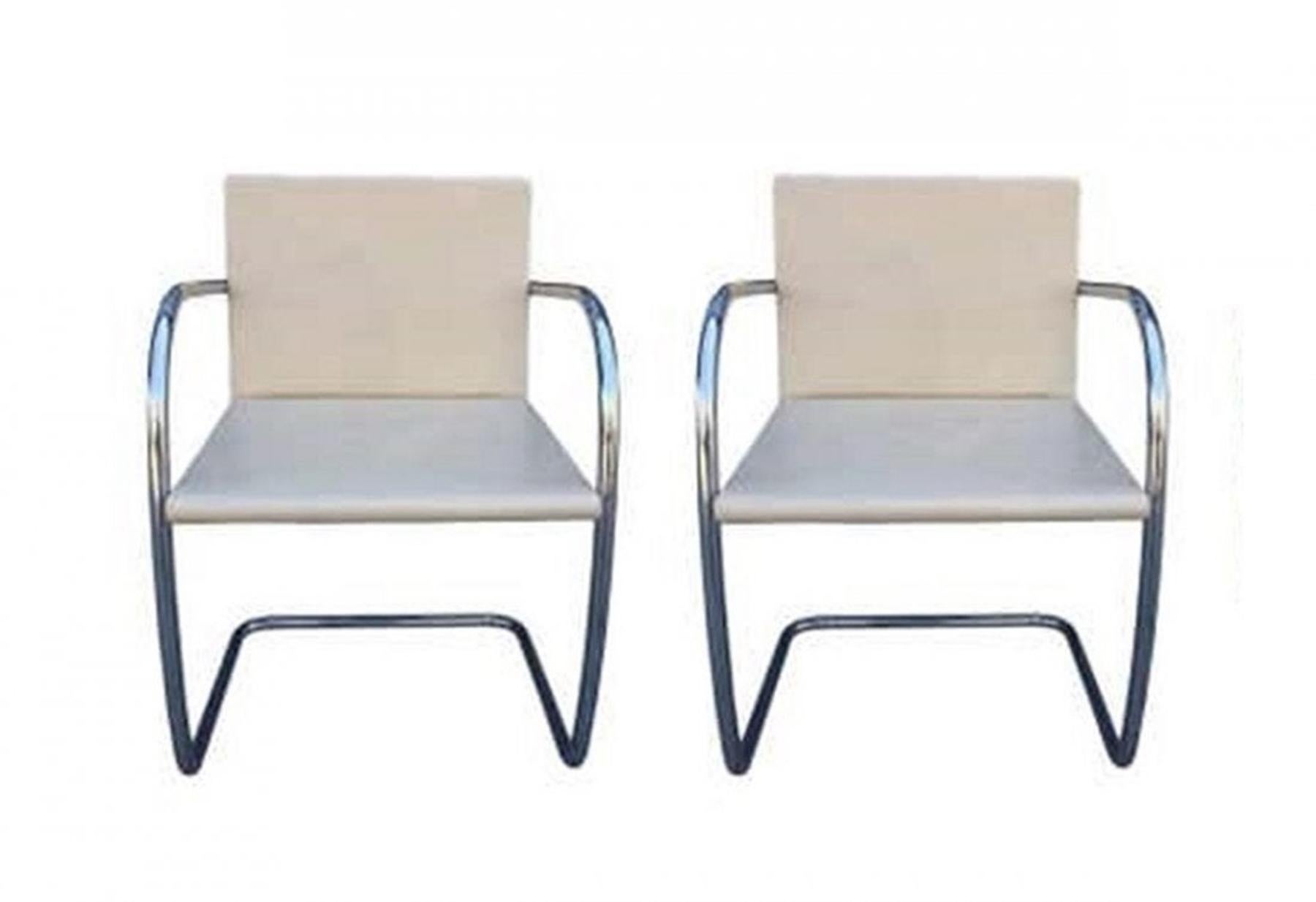 Set of 15 Brno chairs designed by Ludwig Mies van der Rohe for Knoll International.

The chairs have tubular frames and they are upholstered in cream colored leather which is in very good original condition.

The frames are free of rust or