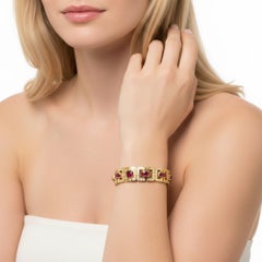 15 Carat 18K Yellow Gold Diamond, Rubellite, and Ruby Bracelet