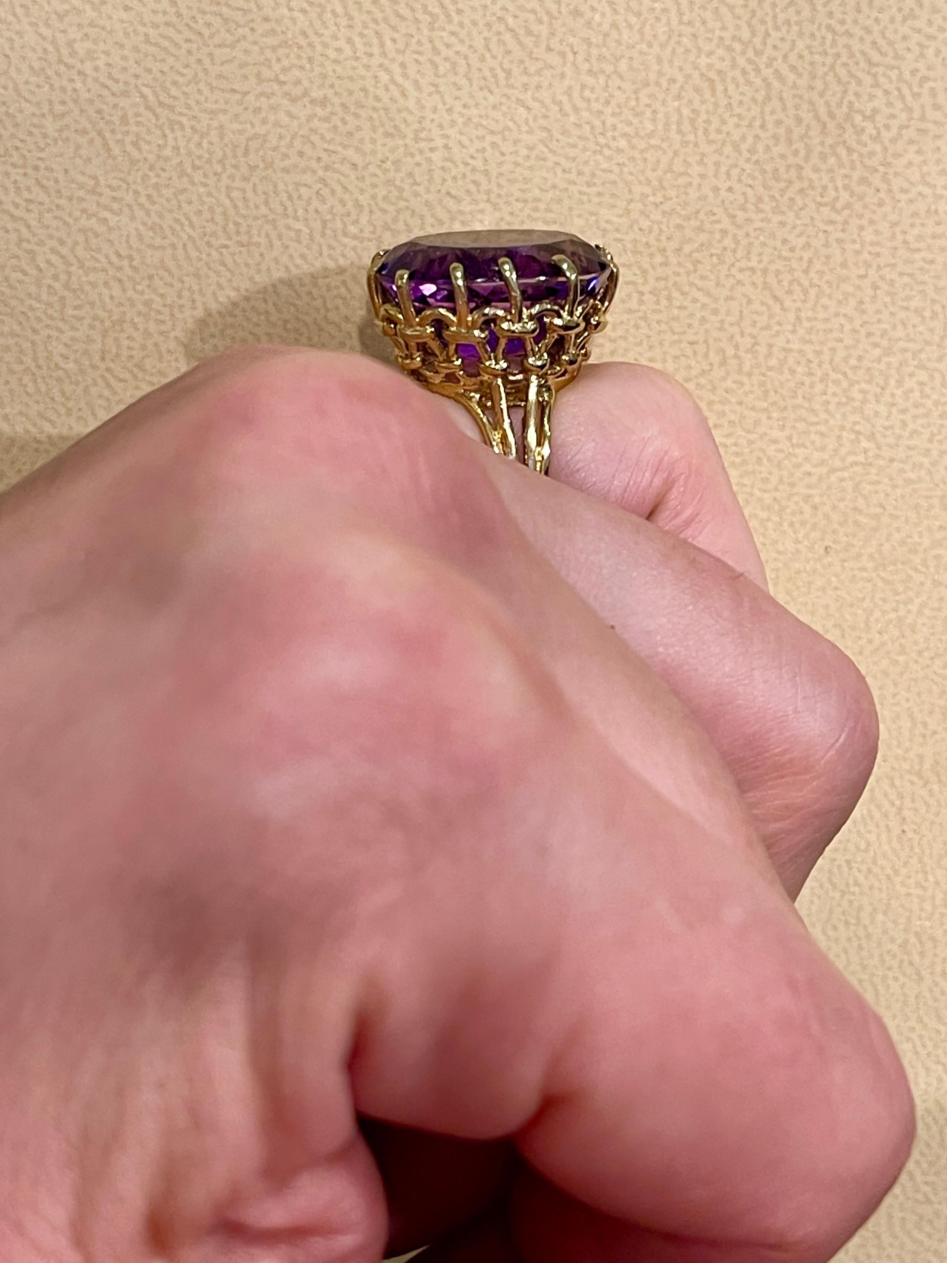 15 Carat Amethyst Cocktail Ring in 14 Karat Yellow Gold For Sale 8