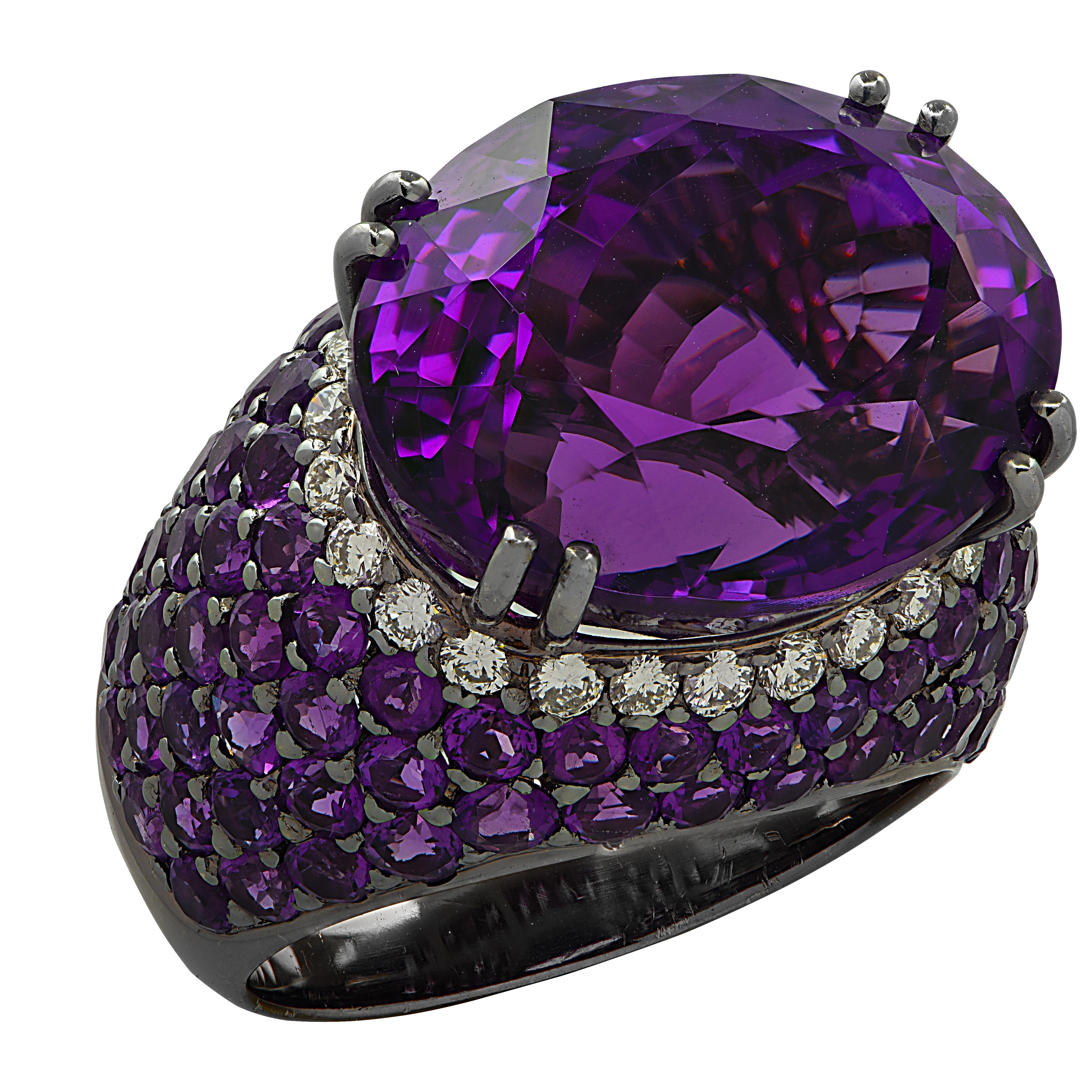 Oval Cut 15 Carat Amethyst and Diamond Cocktail Ring