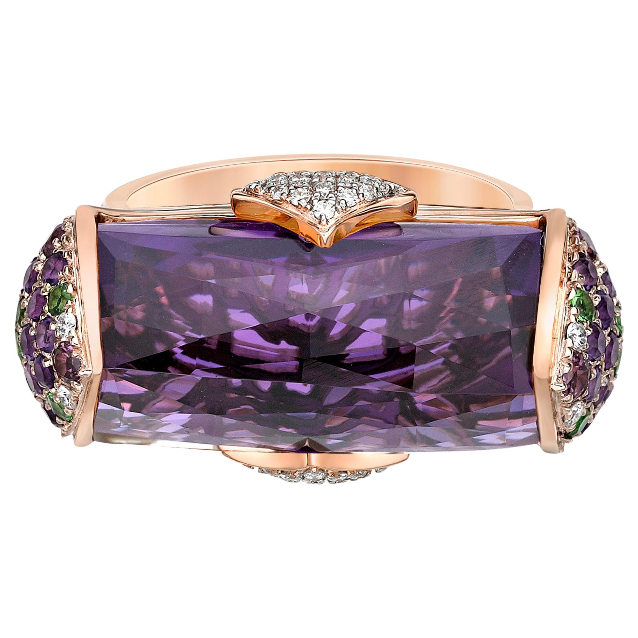 15 Carat Amethyst and Diamond Ring in 18 Karat Rose Gold For Sale