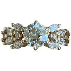 1.5 Carat Approximate, Round Center Marquise Side Diamond Pave Ring, Ben Dannie