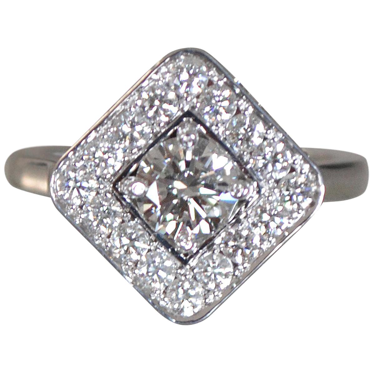 1.5 Carat Approximate Round Diamond with Cushion Halo Ring, Ben Dannie For Sale