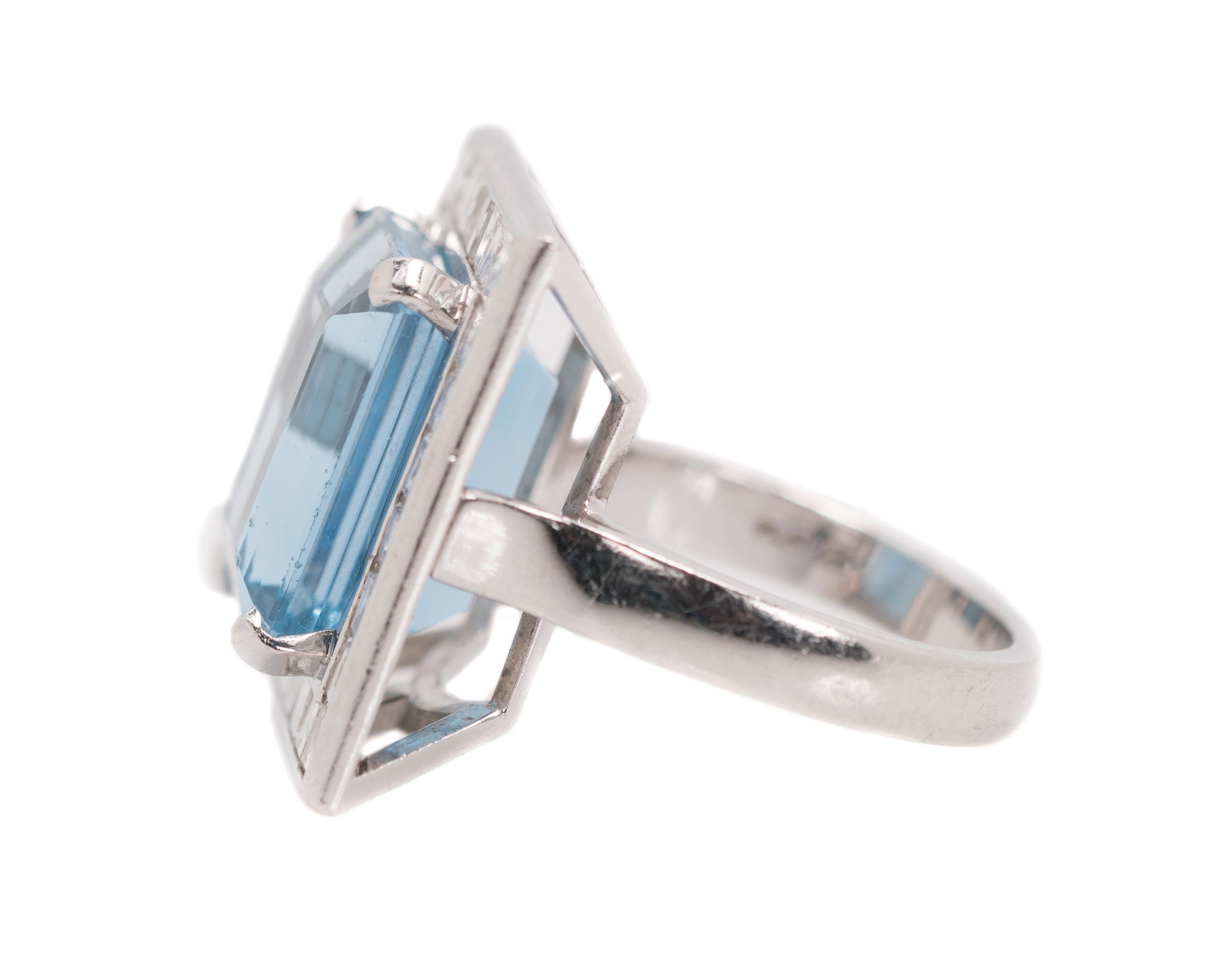 Retro 15 Carat Aquamarine and 4 Carat Diamond Halo Platinum Engagement Ring