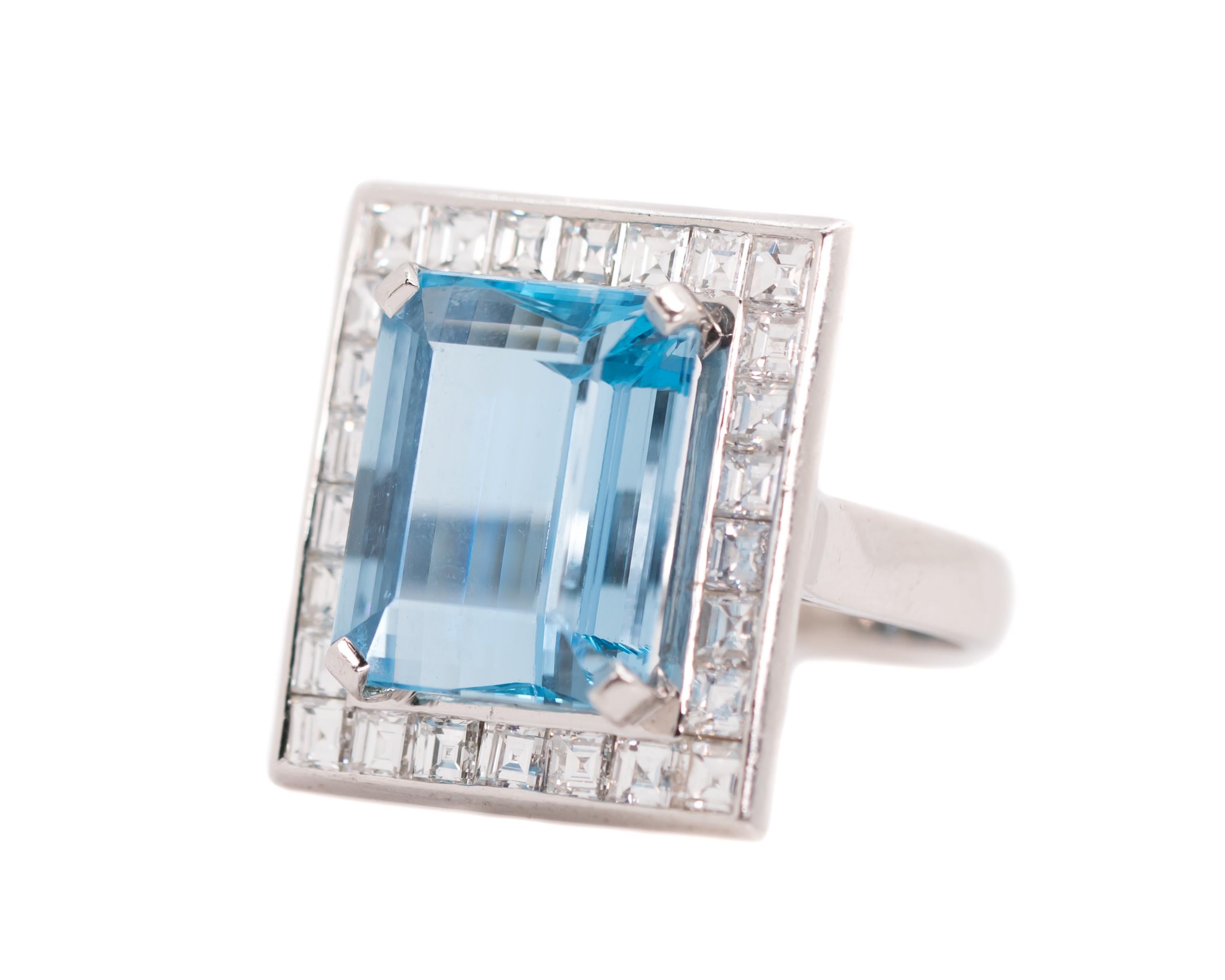 Emerald Cut 15 Carat Aquamarine and 4 Carat Diamond Halo Platinum Engagement Ring