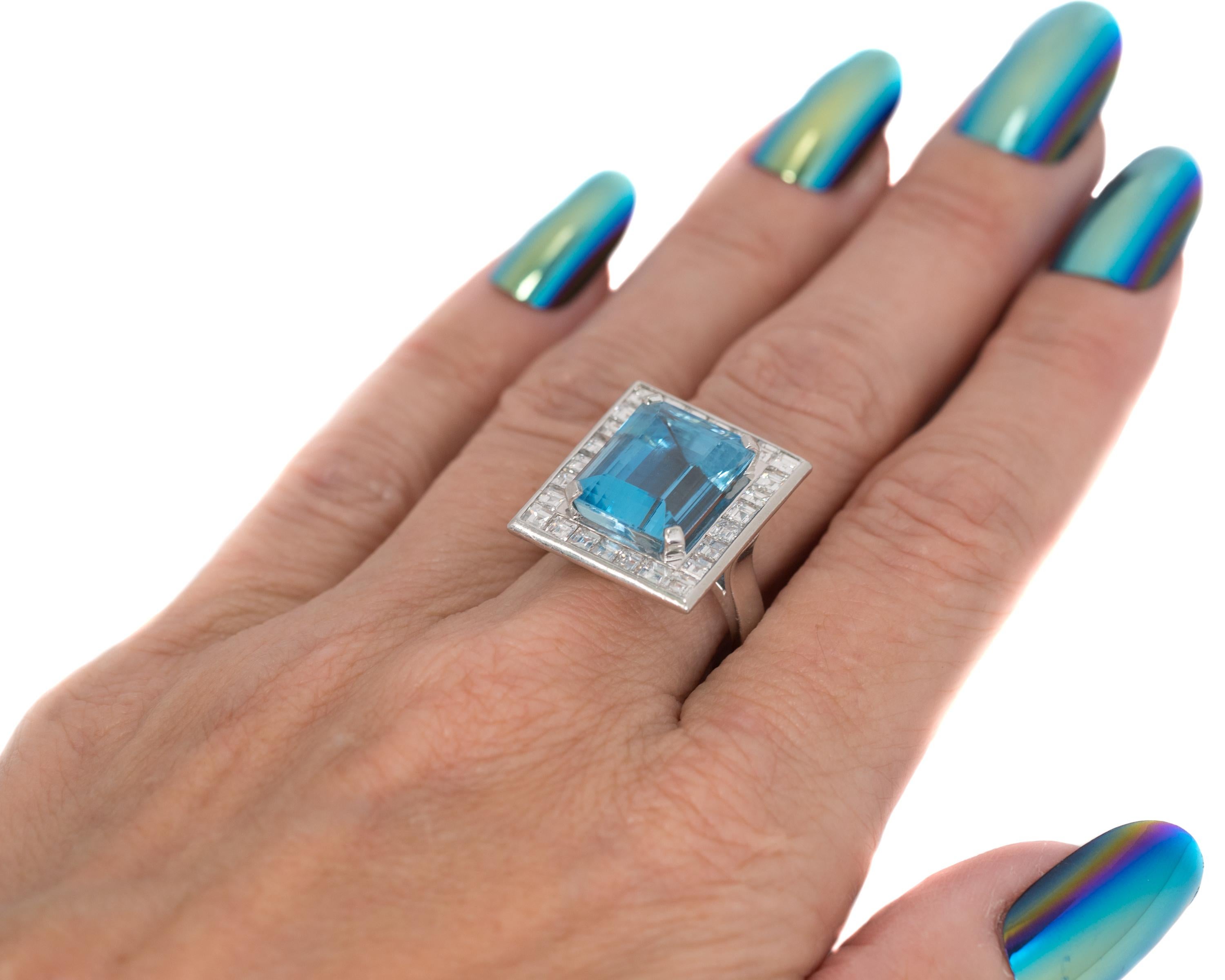 Women's 15 Carat Aquamarine and 4 Carat Diamond Halo Platinum Engagement Ring