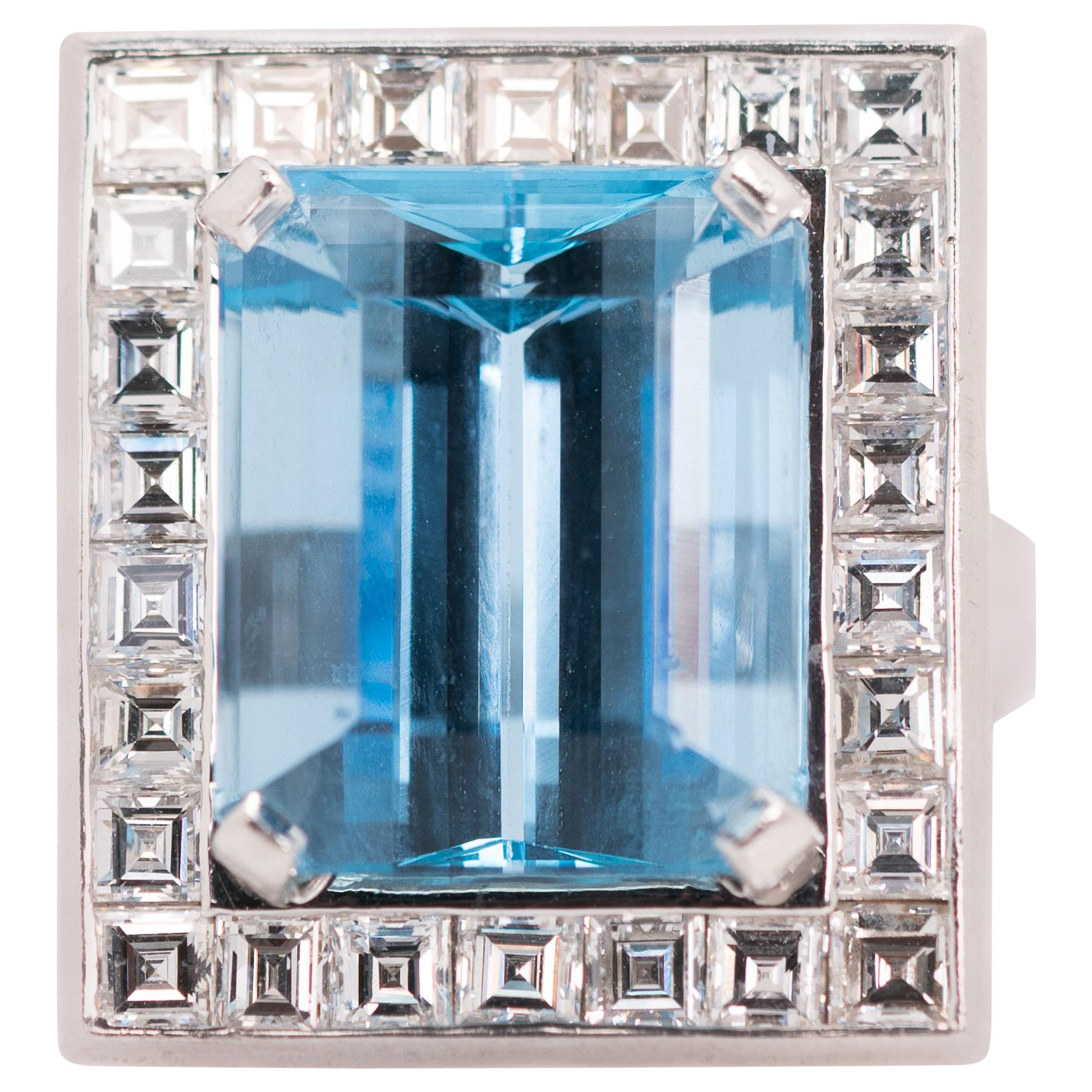 15 Carat Aquamarine and 4 Carat Diamond Halo Platinum Engagement Ring