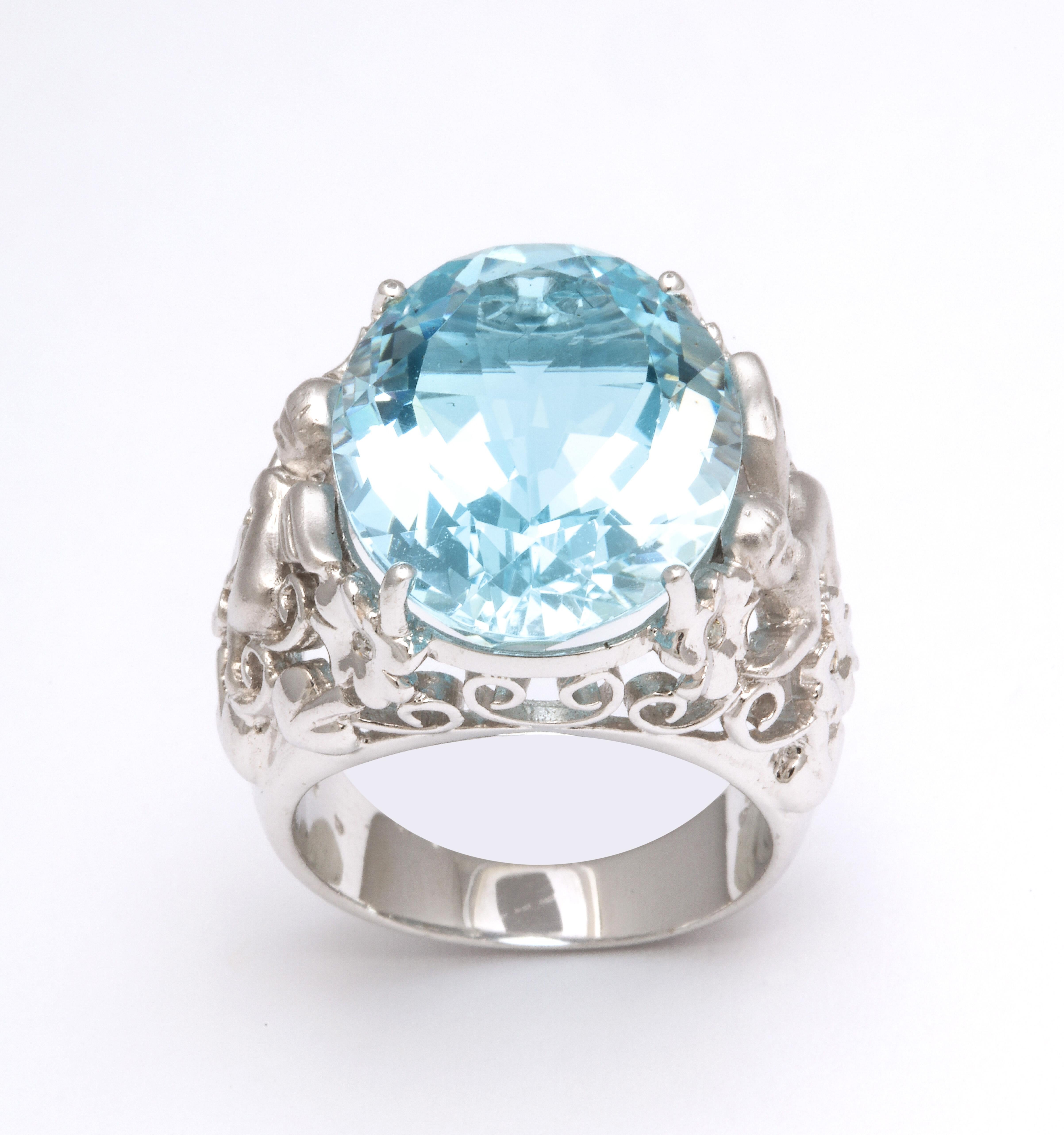 15 Carat Aquamarine and Diamond Ring with Angel Design In New Condition In New York, NY