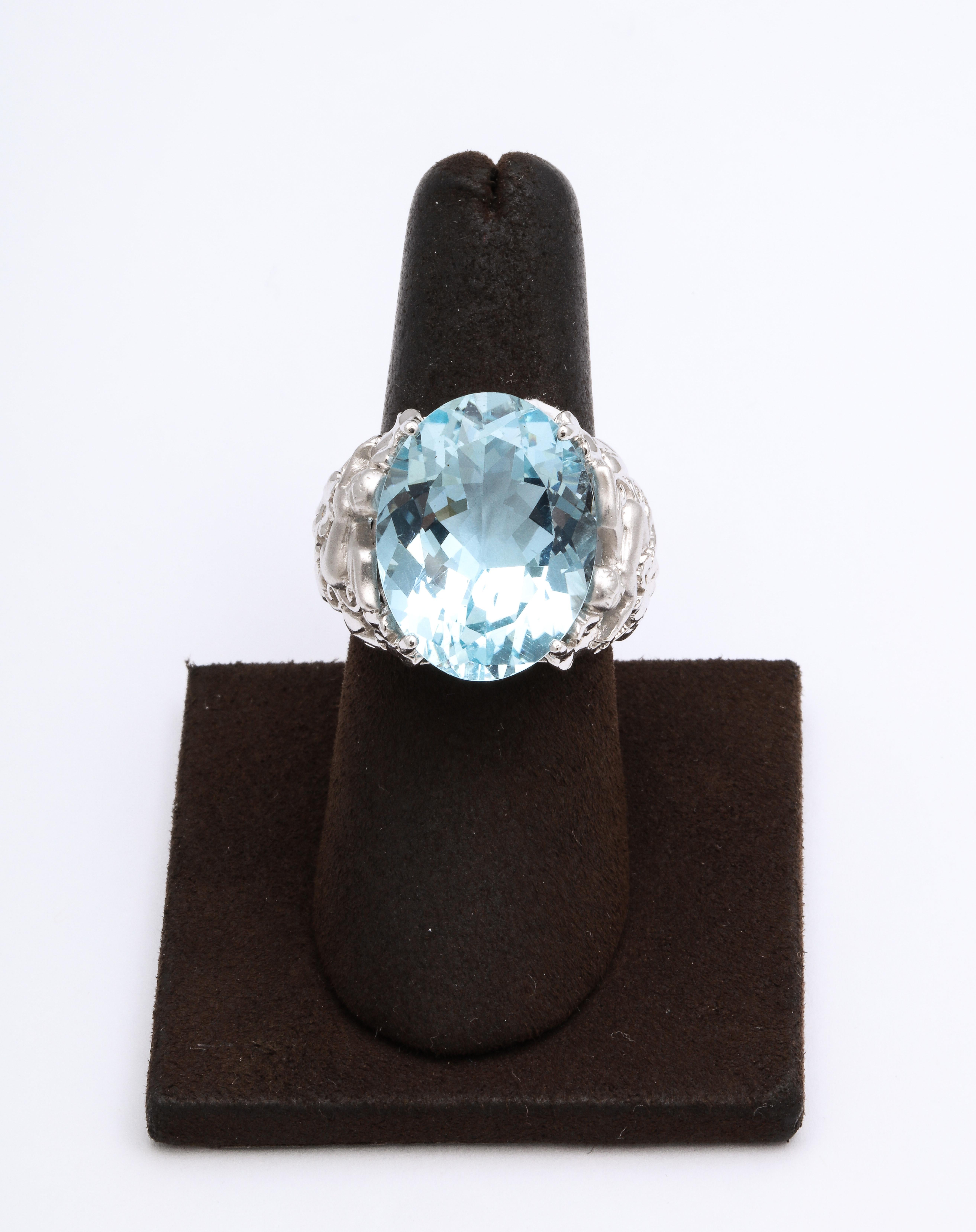 Women's or Men's 15 Carat Aquamarine and Diamond Ring with Angel Design
