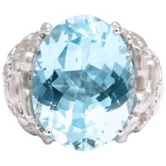 15 Carat Aquamarine and Diamond Ring with Angel Design