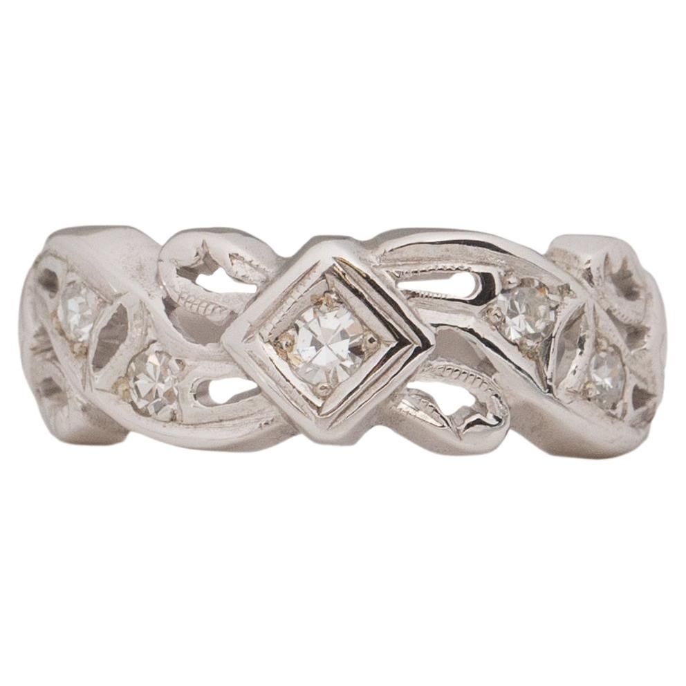 15 Karat Art Deco Diamant-Platin-Hochzeitsring im Angebot
