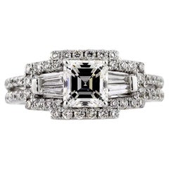 1.5 Carat Asscher Diamond Ring Brilliant White 14K White Gold Refined Light