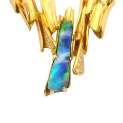 15 Carat Australian Boulder Opal Diamond 18k Yellow Gold Necklace